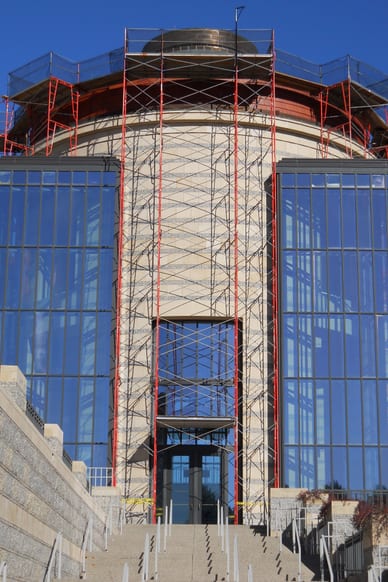 Frame scaffold providing interior atrium access