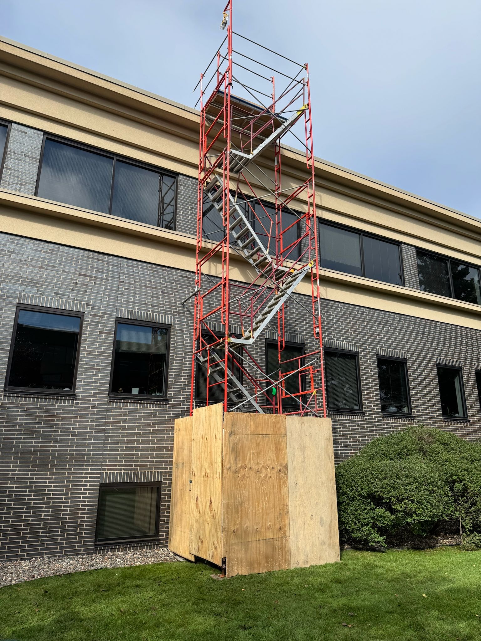 A frame scaffold stair tower on a construction site