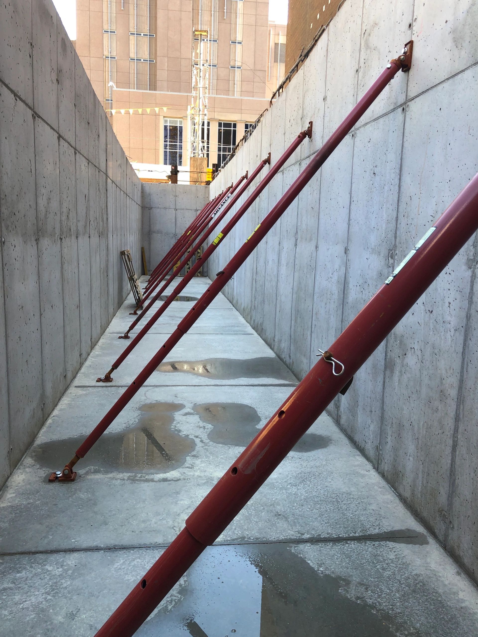 Shoring red steel support beams