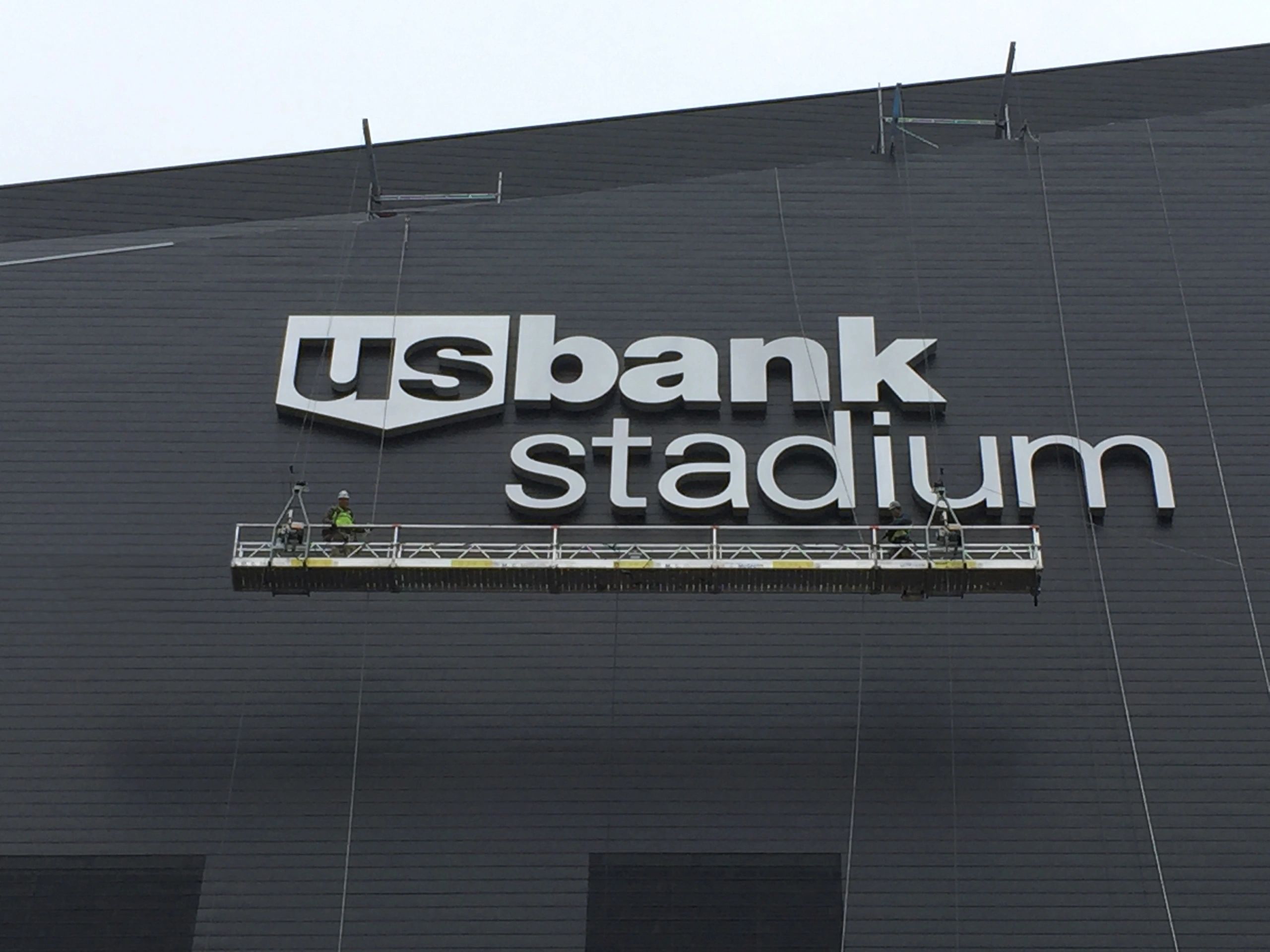 Swing stage scaffolding at US Bank Stadium