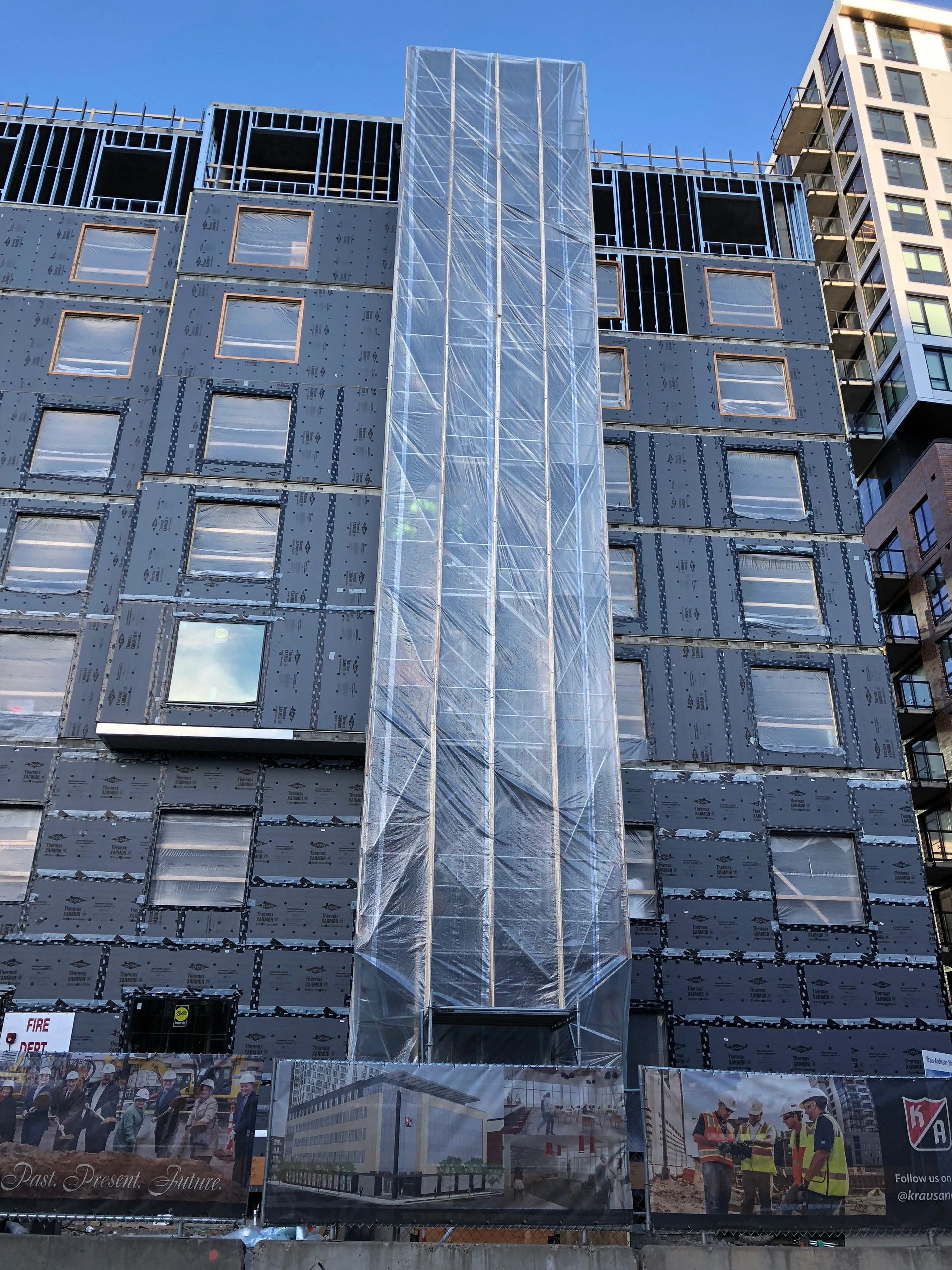 Custom fit scaffold enclosure at Elliott Park construction project