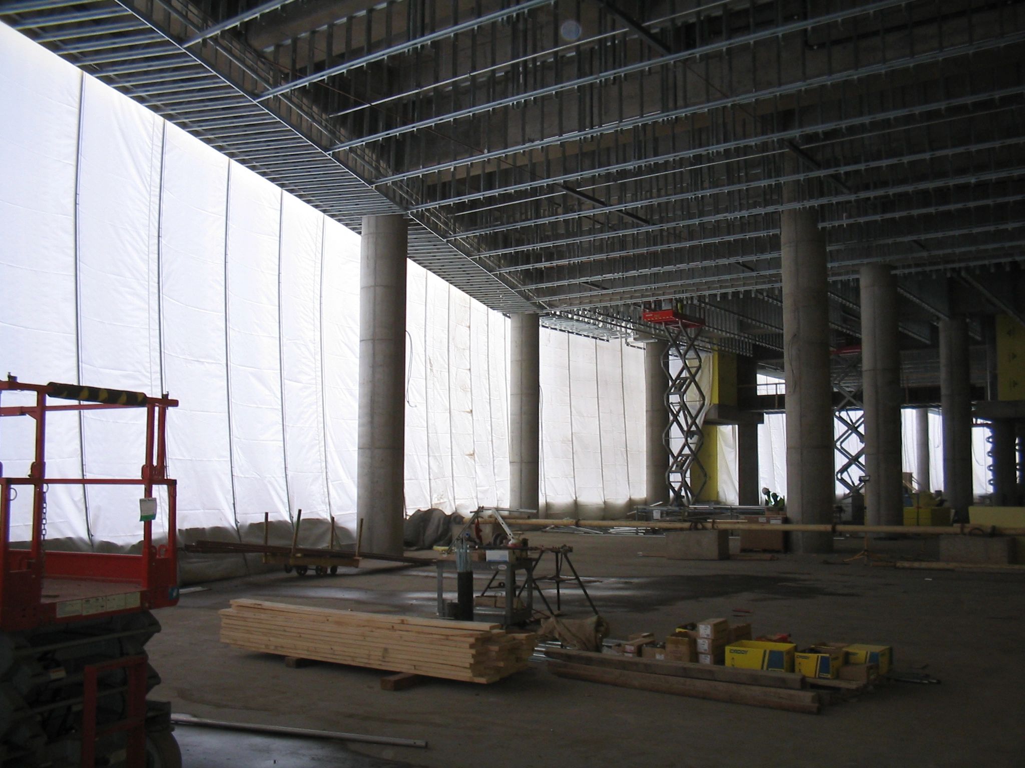Scaffold enclosure on Regions Hospital building facade