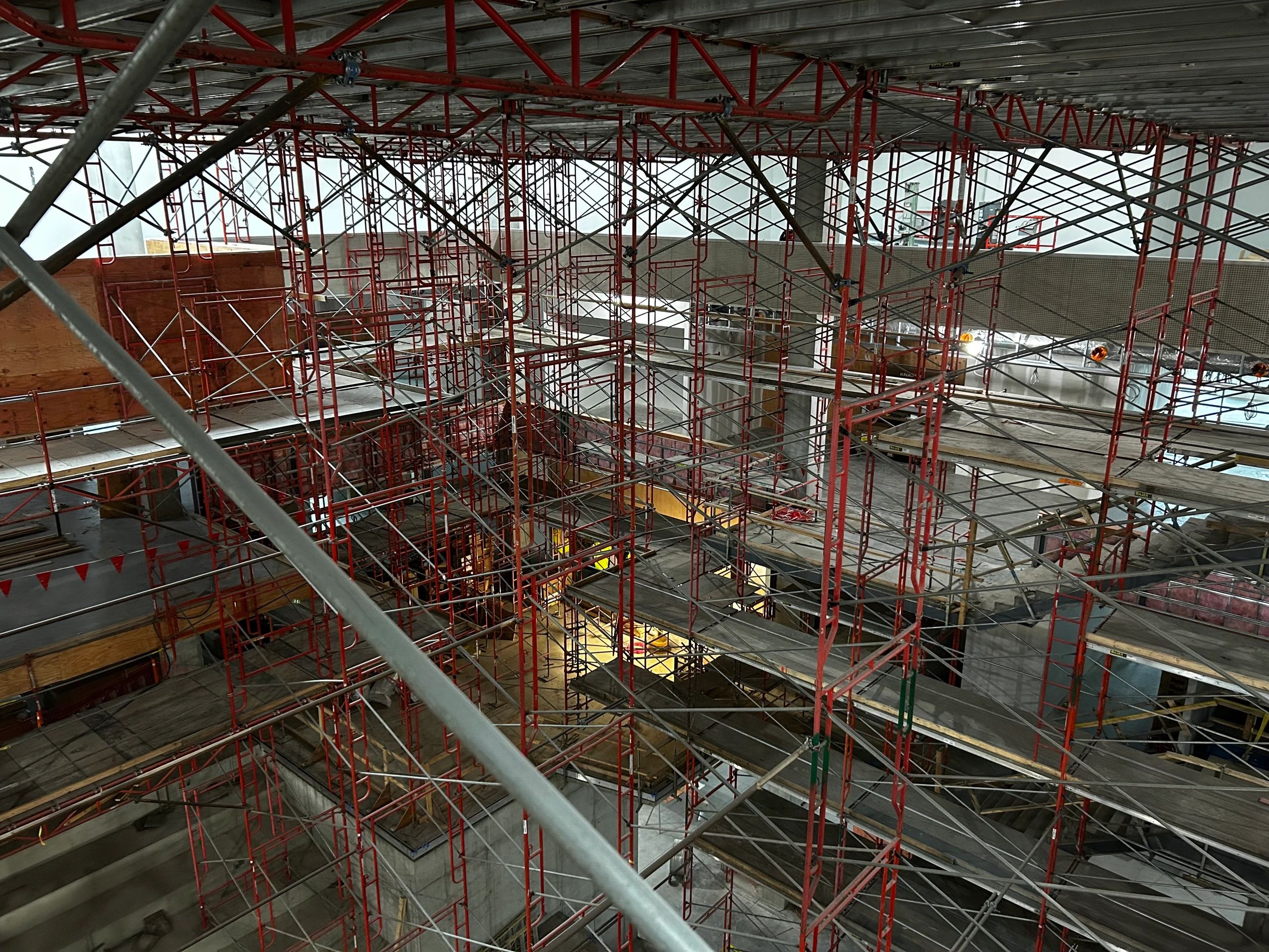 Frame scaffolding in a building atrium